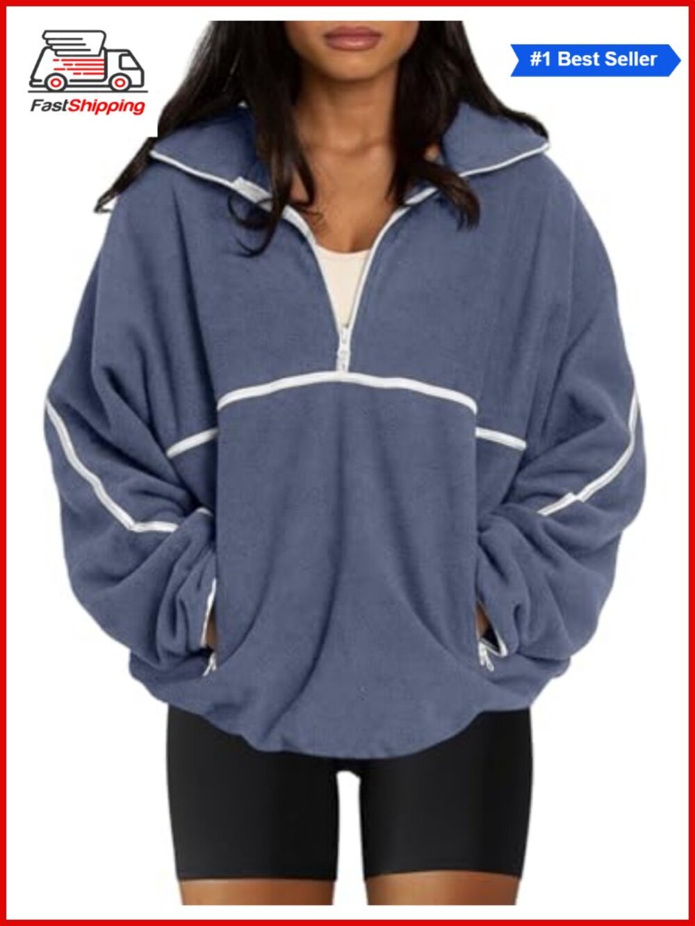 ✨Women's Oversized Half Zip Sherpa Fleece Pullover Jacket Cozy Warm